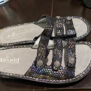Alegria Iridescent Holographic Black Slip-On Flats